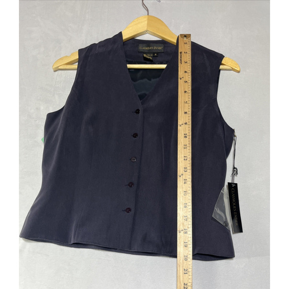 Classiques Entier Silk Button Up Suit Vest Blouse Womens Small Navy V Neck - Picture 5 of 9